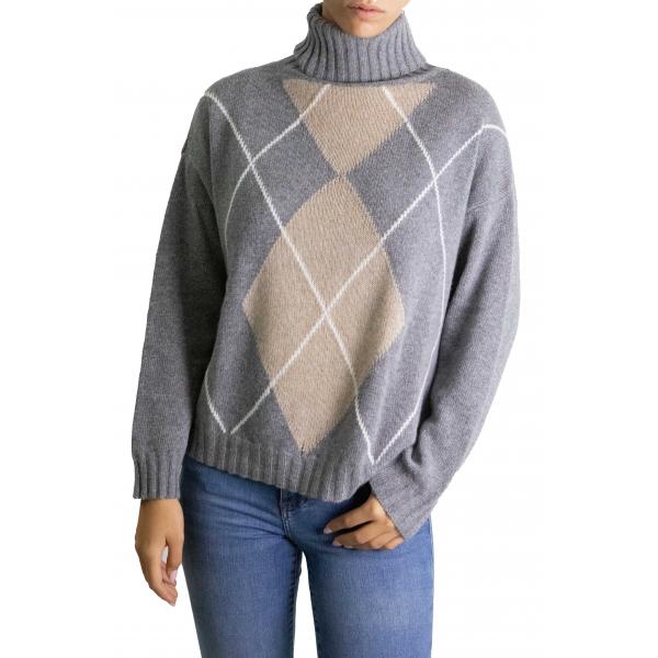 Maglione con rombi bicolore  collo alto misto cashmere